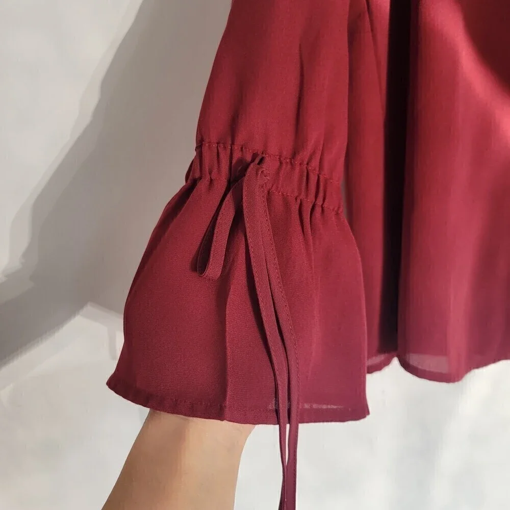 NEW J. Crew Mercantile Burgundy Red Bow Bell Sleeve V-neck Blouse Top Size 0